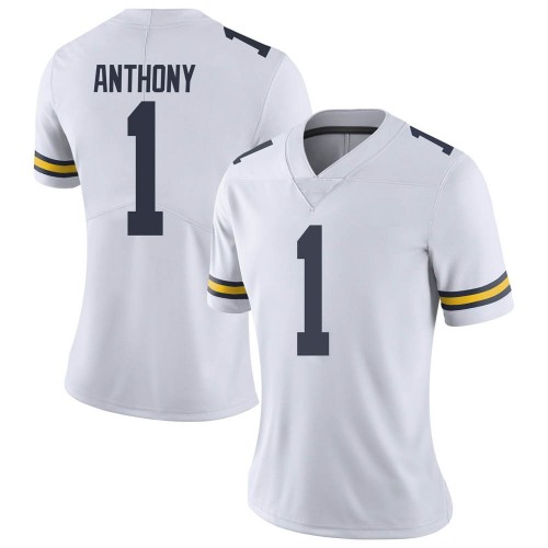 Andrel Anthony Michigan Wolverines Women's NCAA #1 White Limited Brand Jordan College Stitched Football Jersey CNB0354MV